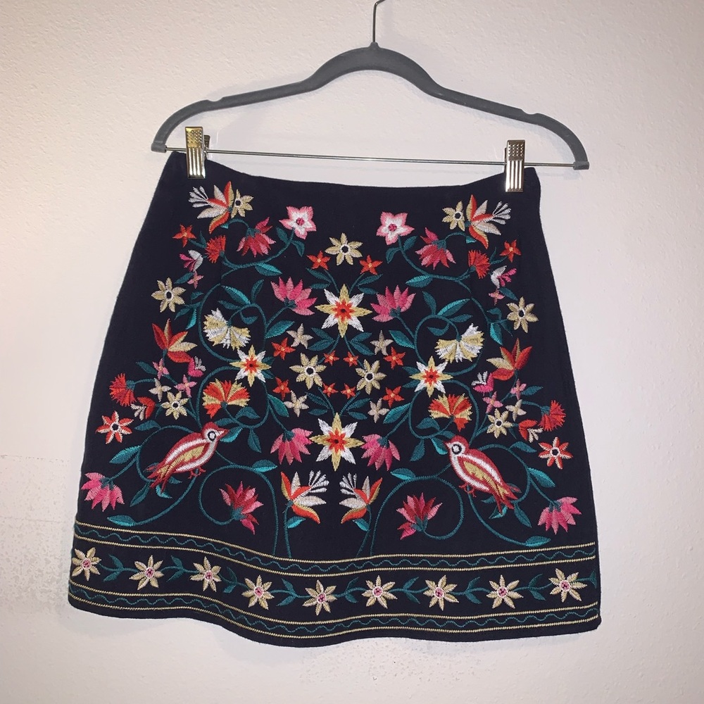 Impeccable Pig Navy Embroidered Skirt
